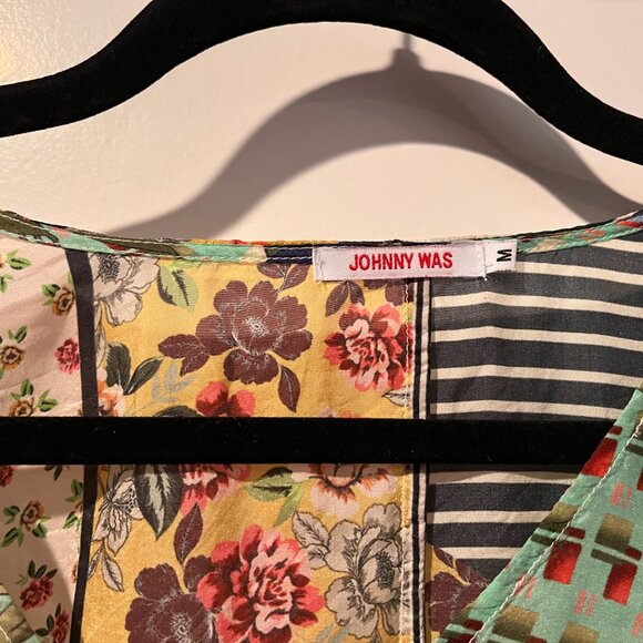 Johnny Was size M Red & Multi color Silk V Neck top - Picture 7 of 7